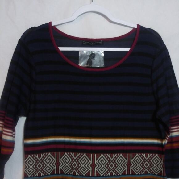 Peruvian Connection Striped Fairisle Knit Pima Cotton 3/4 Sleeve Dress Size L - Picture 2 of 8